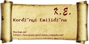 Korényi Emiliána névjegykártya